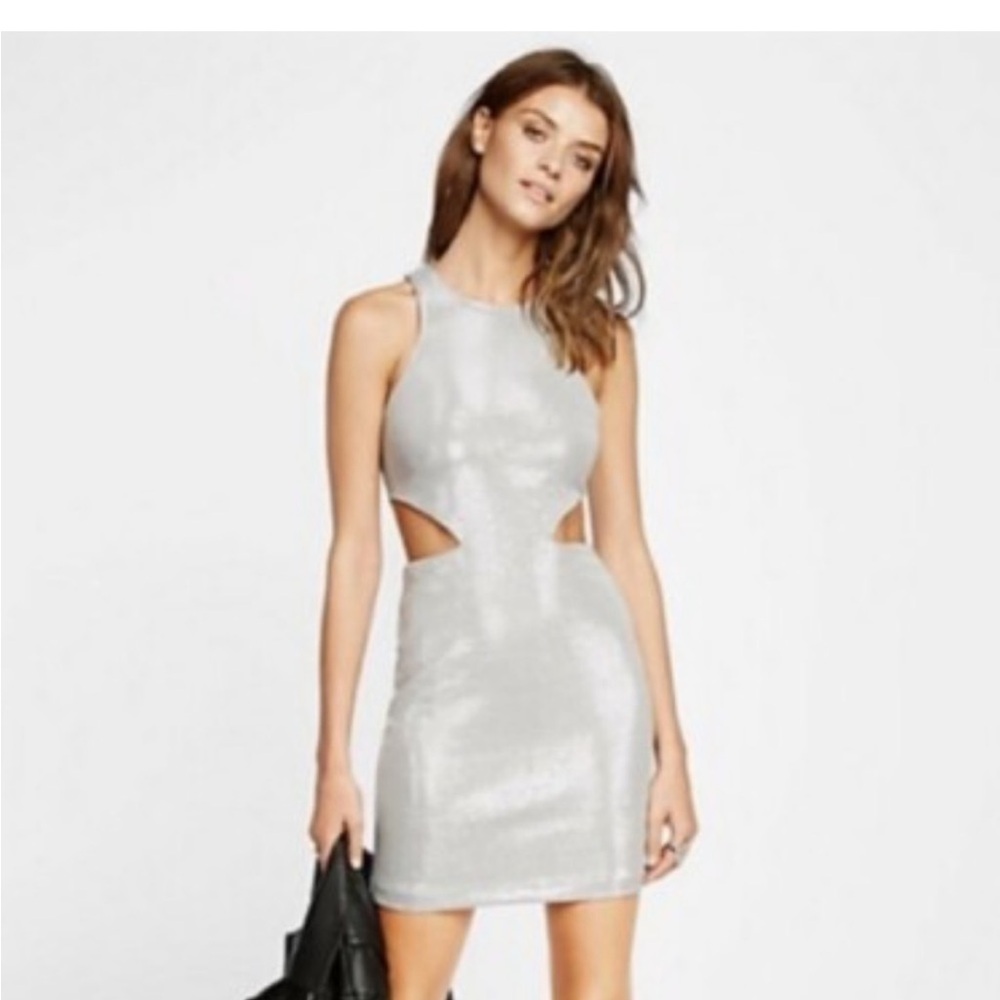 Express Silver Cutout Mini Dress